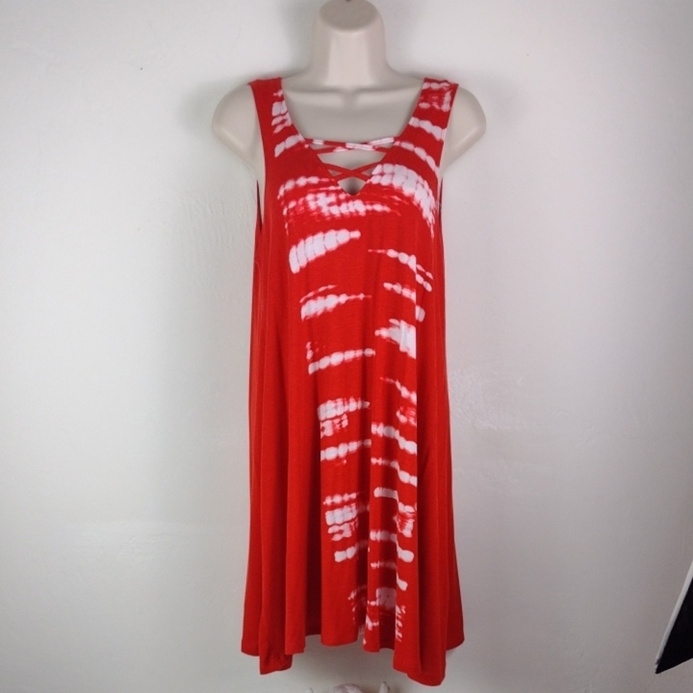 Soulmates Red Tie-Dye Swing Tank Summer Dress SZ M